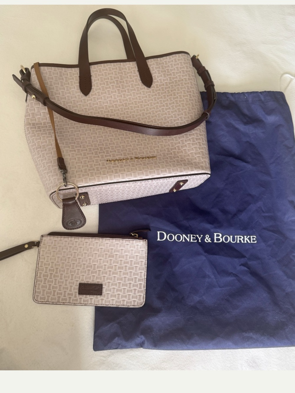 Dooney & Bourke Cream Tote with Brown Trim and Matching Wristlet